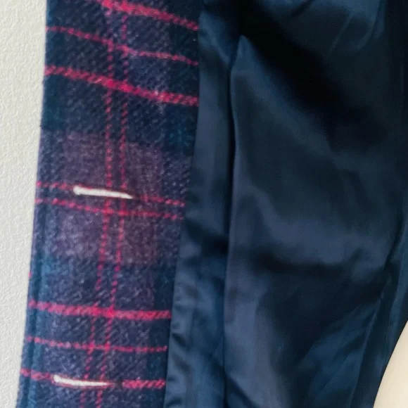 🛑SOLD BERMAN BLACK Plaid Wool Ruffle Peacoat in Navy/Purple Size S - Picture 7 of 11